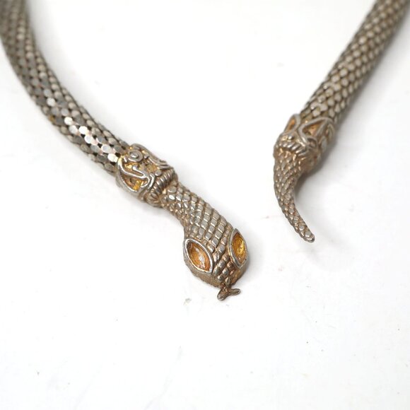 Vintage Gold Tone Snake Necklace | Coil Chain Statement Jewelry Fashion Mesh - Picture 6 of 12
